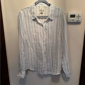 Joie Linen White and Blue Striped Shirt, XL